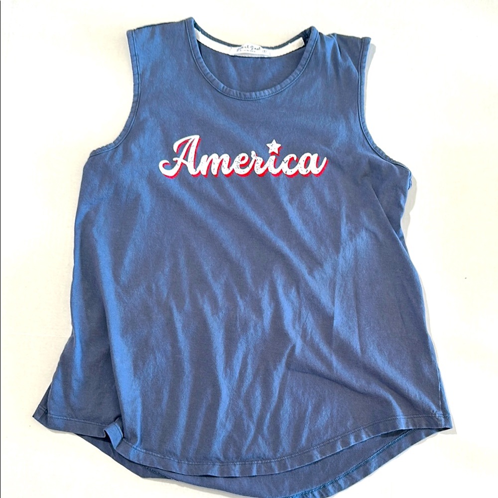 Blue Sleeveless 'America' Top